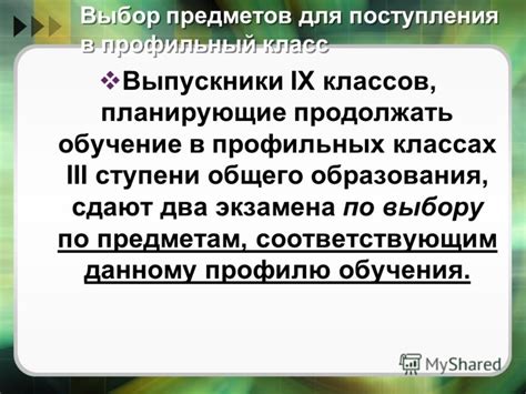 Выбор предметов по профилю для продолжения обучения