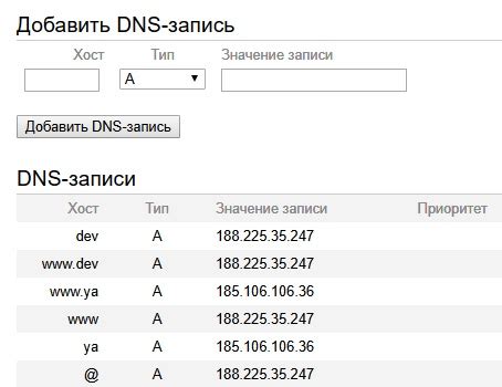 Добавление DNS-записей для поддомена