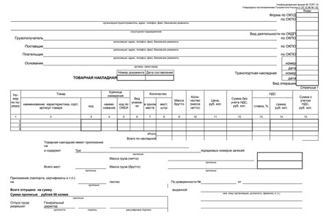 Заполнение основной информации в документе товарной накладной