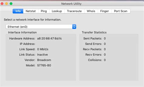 Использование программы Network Utility на macOS