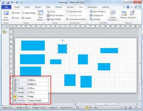 Как изменить размер элемента в Visio 2007