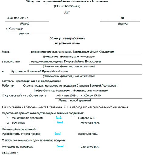 Негативные последствия несоставления акта о неявке на рабочем месте