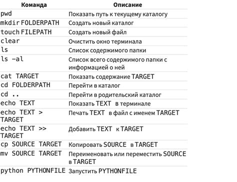 Основные команды для работы в командной оболочке