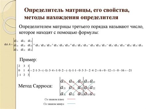 Основные понятия операции нахождения определителя матрицы