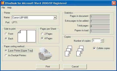 Основные этапы печати книги в программа Microsoft Word