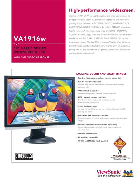 Особенности монитора ViewSonic VA1916w: обзор и технические характеристики