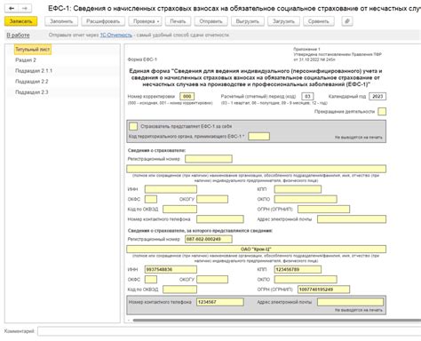 Особенности формирования отчета ЕФС 1 в системе 1С ЗУП ФСС