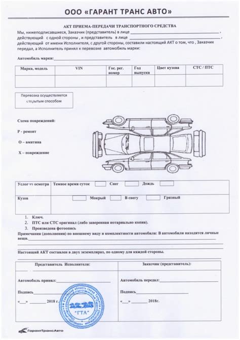 Оформление актов приема-передачи и проверка состояния автомобиля