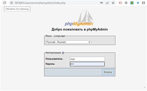 Полное удаление базы данных через интерфейс phpMyAdmin на платформе OpenServer