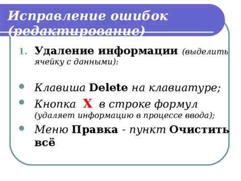 Правила ввода информации в ячейку и  способы ее редактирования