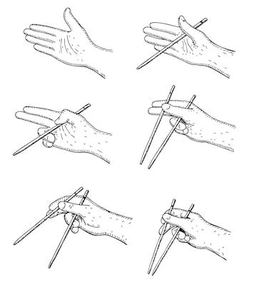 Приготовление к использованию палочек: правильное размещение пальцев