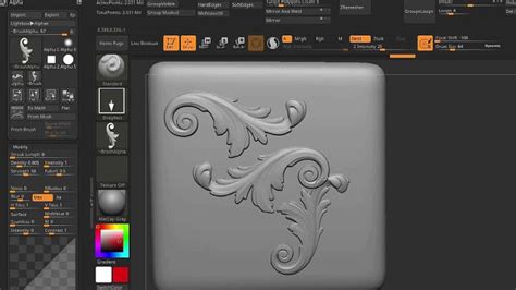 Применение загруженных кистей при работе с моделями в ZBrush 2020