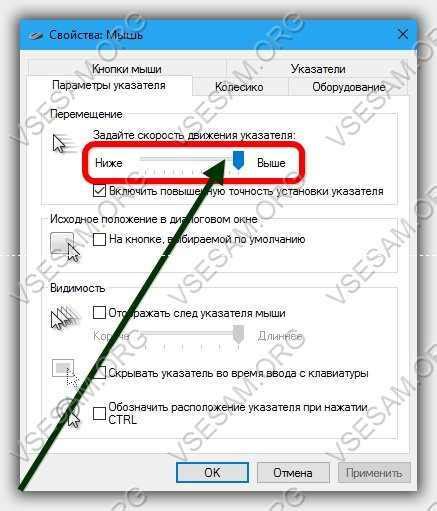 Регулировка скорости и чувствительности курсора