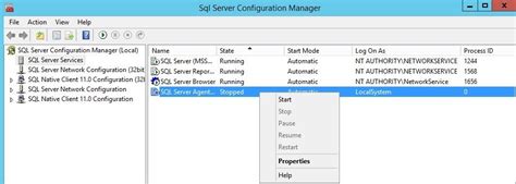 Управление SQL Server Agent через щелчок правой кнопкой мыши