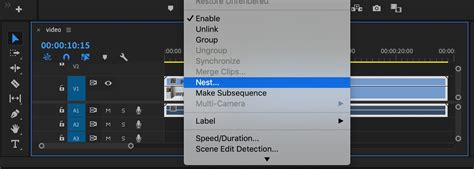 Шаги по созданию nest в Adobe Premiere Pro