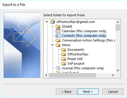 Шаг 2: Экспорт контактов Outlook в формате CSV